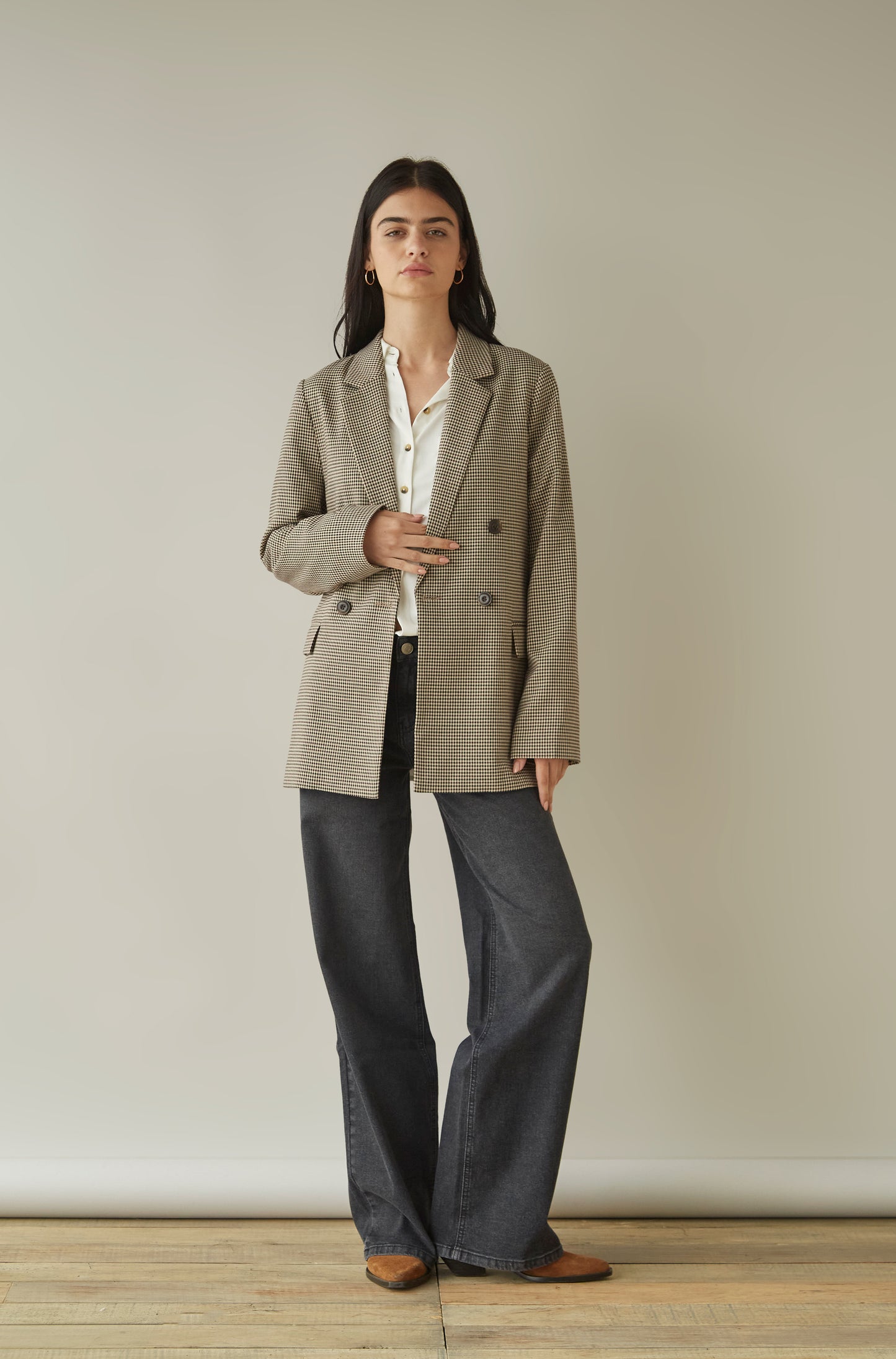 Blazer Bovary Marron Cuadros Chicos
