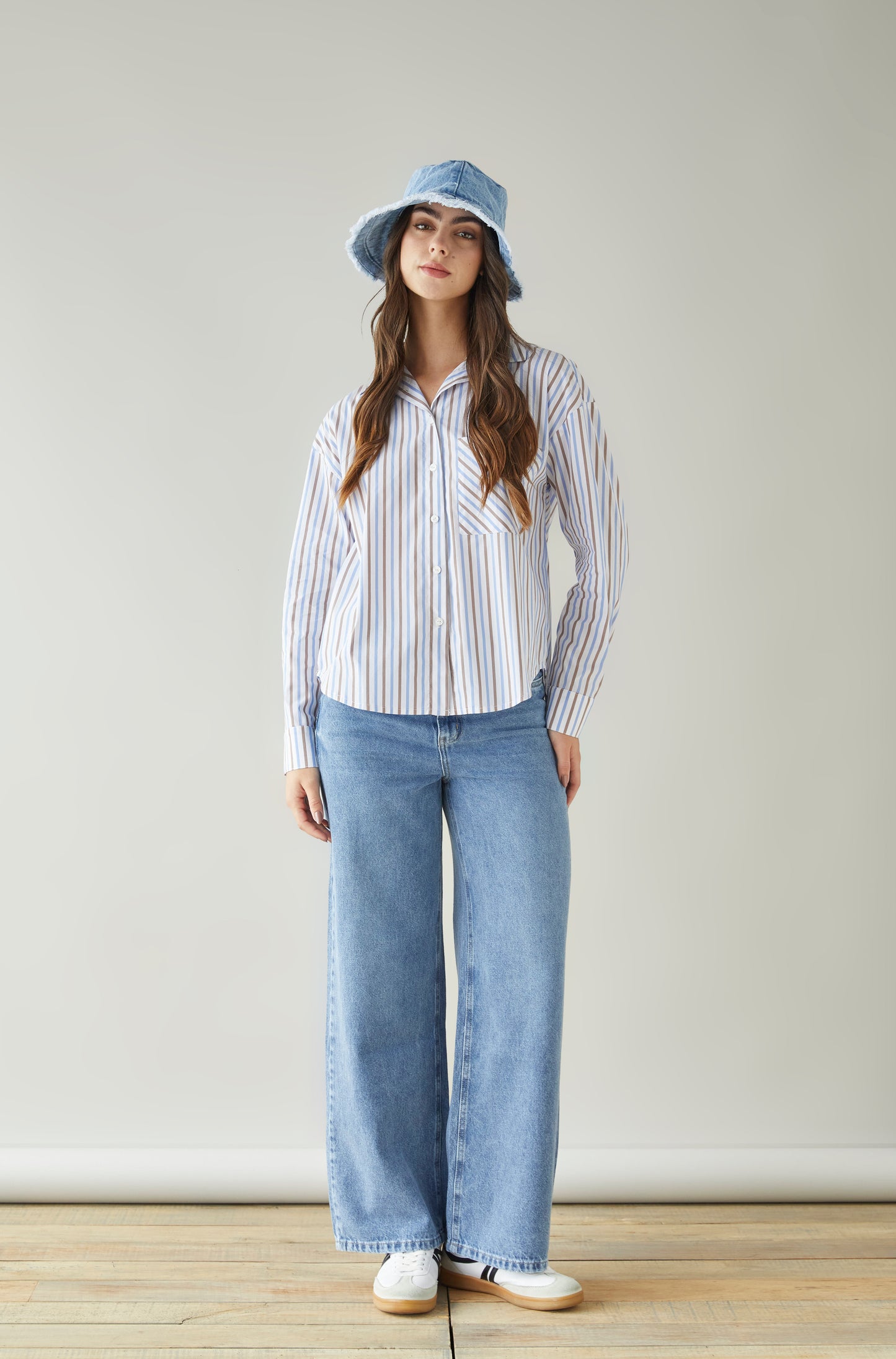 Blusa Denzel Rayas Cafe y Celeste