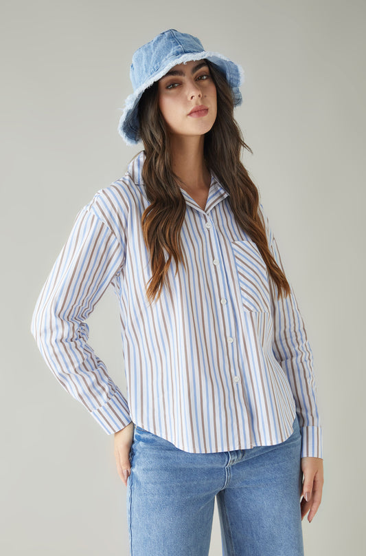 Blusa Denzel Rayas Cafe y Celeste