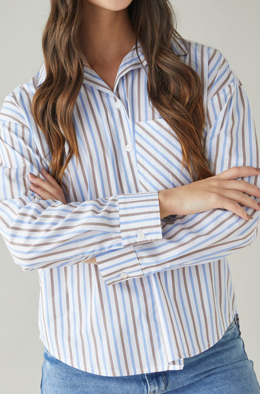 Blusa Denzel Rayas Cafe y Celeste